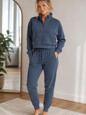 Old Navy Active Dynamic Half-Zip & High-Rise Jogger Set Blue Gray Tall M/S